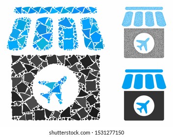 Duty free composition of ragged elements in various sizes and color tints, based on duty free icon. Vector tuberous elements are organized into collage. Duty free icons collage with dotted pattern.