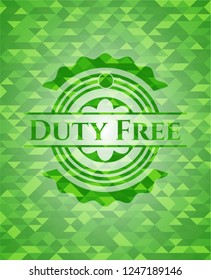 Duty Free green emblem with triangle mosaic background
