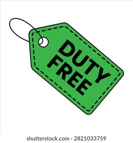 Duty free hanging tag vector illustration isolated on white background for airport shopping retail promotions tax free merchandise packaging branding travel stores and commercial marketing materials.