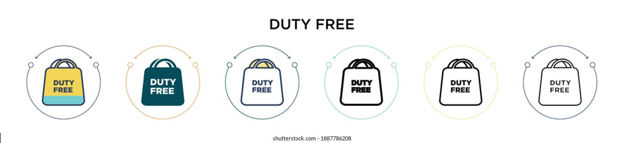 Duty free icon in filled, thin line, outline and stroke style. Vector illustration of two colored and black duty free vector icons designs can be used for mobile, ui, web