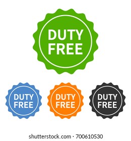 Duty free label, badge, seal or burst flat vector icon for packaging and websites