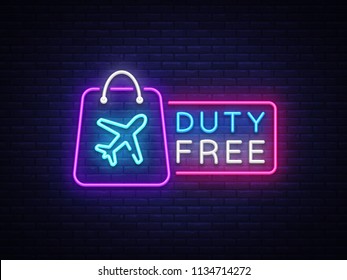 Duty Free neon sign vector. Duty Free design template neon sign, light banner, neon signboard, nightly bright advertising, light inscription. Vector illustration