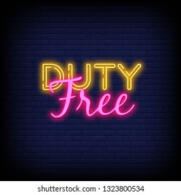 Duty Free neon sign vector with Brick Wall Background. light banner  neon signboard  nightly bright advertising  light inscription. Vector illustration. Vector