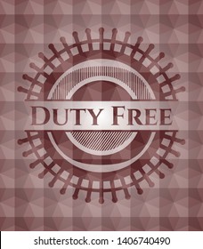 Duty Free red seamless emblem or badge with abstract geometric polygonal pattern background.