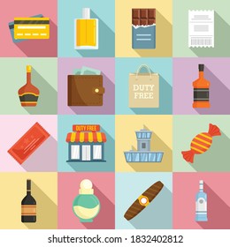 Duty free shop icons set. Flat set of duty free shop vector icons for web design