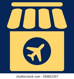 Duty Free Shop vector icon. Style is flat yellow symbol, rounded angles, blue background.