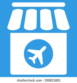 Duty Free Shop vector icon. Style is flat white symbol, rounded angles, blue background.