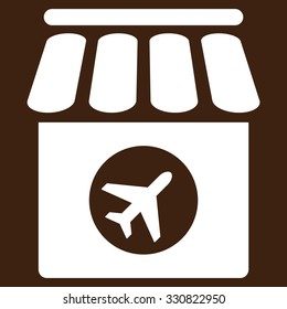 Duty Free Shop vector icon. Style is flat white symbol, rounded angles, brown background.