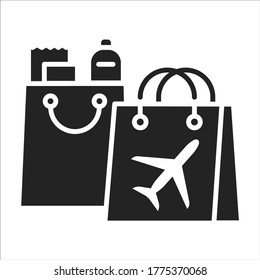 Duty free shopping black glyph icon. Retail outlets. Goods are exempt from the payment of certain local. Pictogram for web page, mobile app, promo. UI UX GUI design element