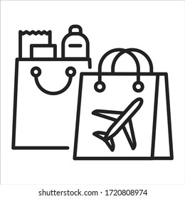 Duty free shopping black line icon. Retail outlets. Goods are exempt from the payment of certain local. Pictogram for web page, mobile app, promo. UI UX GUI design element.