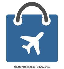 Duty Free Shopping vector icon. Style is flat bicolor cobalt and gray symbol, rounded angles, white background.