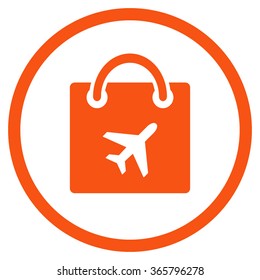 Duty Free Shopping vector icon. Style is flat circled symbol, orange color, rounded angles, white background.