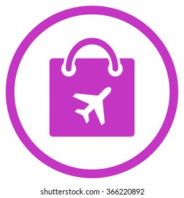 Duty Free Shopping vector icon. Style is flat circled symbol, violet color, rounded angles, white background.