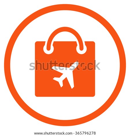 Duty Free Shopping vector icon. Style is flat circled symbol, orange color, rounded angles, white background.