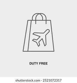 Duty Free ícone de linha fina ou logotipo. Símbolo ou assinatura no tema da companhia aérea ou do aplicativo de viagem. Ilustração de linha de vetor.