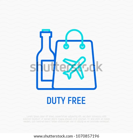 Duty free thin line icon. Modern vector illustration of untaxed shop in airport.