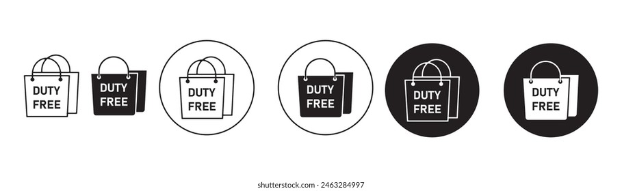 Duty Free Vector icon Set. Airport Custom Tax Free sign suitable for apps and websites UI design style. Duty free shop store shopping bag flat vector icon