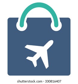 Duty Free vector icon. Style is flat bicolor cobalt and cyan symbol, rounded angles, white background.