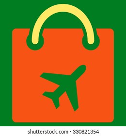 Duty Free vector icon. Style is flat bicolor orange and yellow symbol, rounded angles, green background.