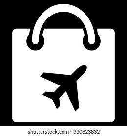 Duty Free vector icon. Style is flat white symbol, rounded angles, black background.