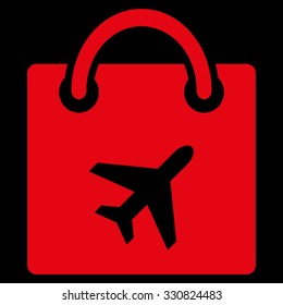 Duty Free vector icon. Style is flat red symbol, rounded angles, black background.