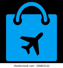 Duty Free vector icon. Style is flat blue symbol, rounded angles, black background.