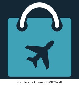 Duty Free vector icon. Style is flat bicolor blue and white symbol, rounded angles, dark blue background.