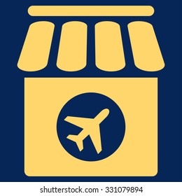 Duty Free vector icon. Style is flat yellow symbol, rounded angles, blue background.