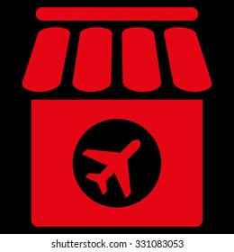Duty Free vector icon. Style is flat red symbol, rounded angles, black background.