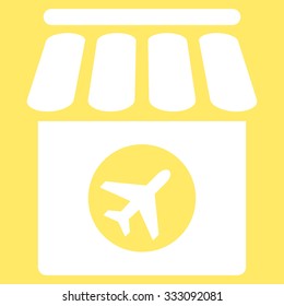Duty Free vector icon. Style is flat white symbol, rounded angles, yellow background.