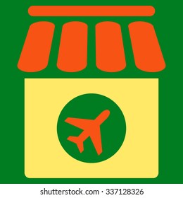 Duty Free vector icon. Style is flat bicolor orange and yellow symbol, rounded angles, green background.