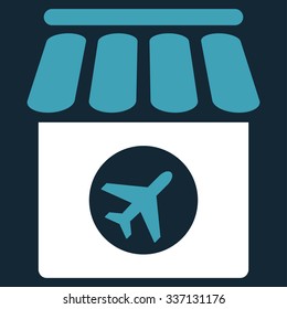 Duty Free vector icon. Style is flat bicolor blue and white symbol, rounded angles, dark blue background.