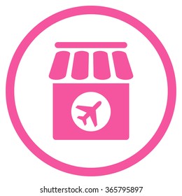 Duty Free vector icon. Style is flat circled symbol, pink color, rounded angles, white background.