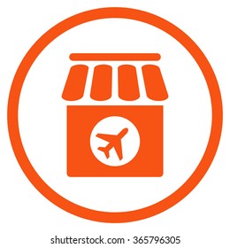 Duty Free vector icon. Style is flat circled symbol, orange color, rounded angles, white background.