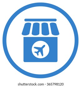Duty Free vector icon. Style is flat circled symbol, cobalt color, rounded angles, white background.