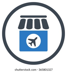 Duty Free vector icon. Style is bicolor flat circled symbol, smooth blue colors, rounded angles, white background.