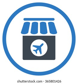 Duty Free vector icon. Style is bicolor flat circled symbol, smooth blue colors, rounded angles, white background.
