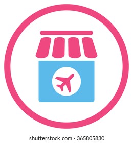 Duty Free vector icon. Style is bicolor flat circled symbol, pink and blue colors, rounded angles, white background.
