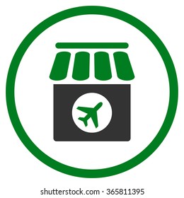 Duty Free vector icon. Style is bicolor flat circled symbol, green and gray colors, rounded angles, white background.