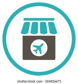 Duty Free vector icon. Style is bicolor flat circled symbol, grey and cyan colors, rounded angles, white background.