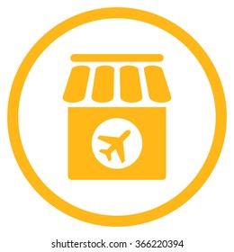 Duty Free vector icon. Style is flat circled symbol, yellow color, rounded angles, white background.