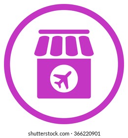 Duty Free vector icon. Style is flat circled symbol, violet color, rounded angles, white background.
