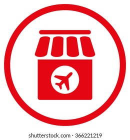 Duty Free vector icon. Style is flat circled symbol, red color, rounded angles, white background.