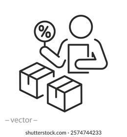 duty on goods icon, customs officer, tariffs on imported goods, thin line vector illustration eps10