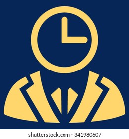 Duty Person vector icon. Style is flat symbol, yellow color, rounded angles, blue background.