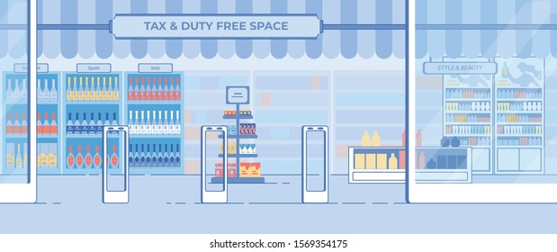 Duty-Free Shop Showcase in Airport Flat Vector