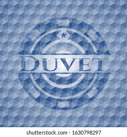Duvet blue badge with geometric pattern. Vector Illustration. Detailed.