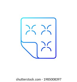 Duvet gradient linear vector icon. Linen bedding. Mattress cover, dust protector. Orthopedic bedspread. Thin line color symbols. Modern style pictogram. Vector isolated outline drawing