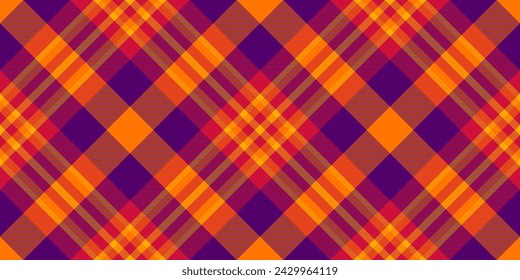 Duvet textile fabric plaid, bandana pattern texture seamless. Swatch check tartan vector background in purple and red color.