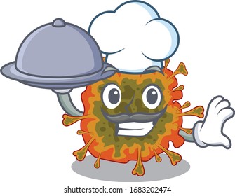 Duvinacovirus as a chef cartoon character with food on tray